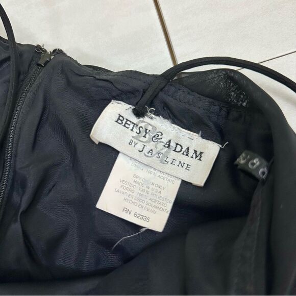 Vintage 90s Betsy & Adam Black Draped Spaghetti Strap Formal Prom Maxi Dress - Picture 5 of 12